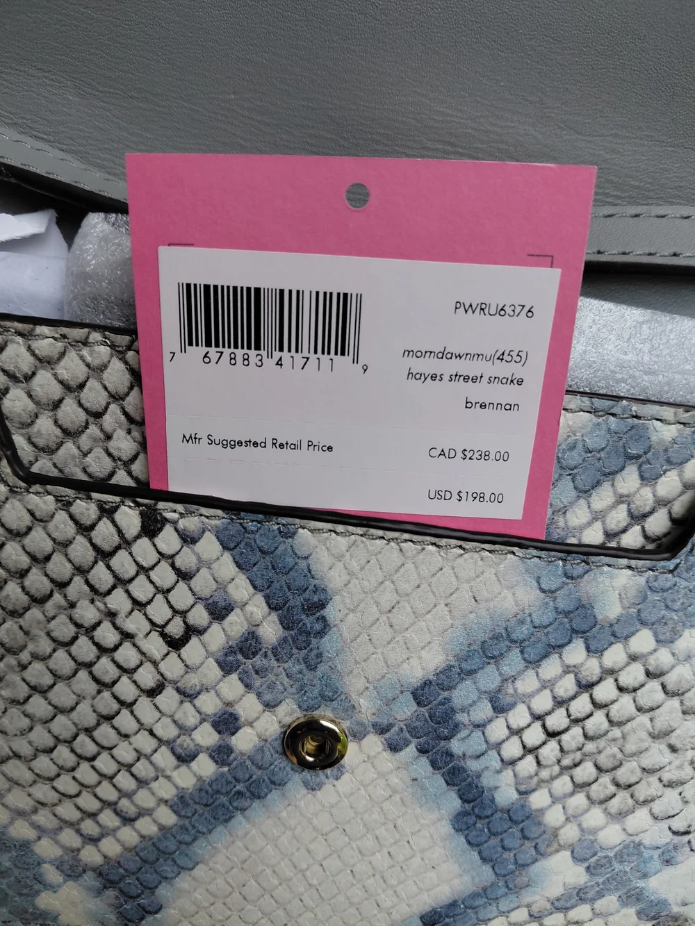 kate spade White and Light Blue Snake-Print Crossbody with Gold Chain